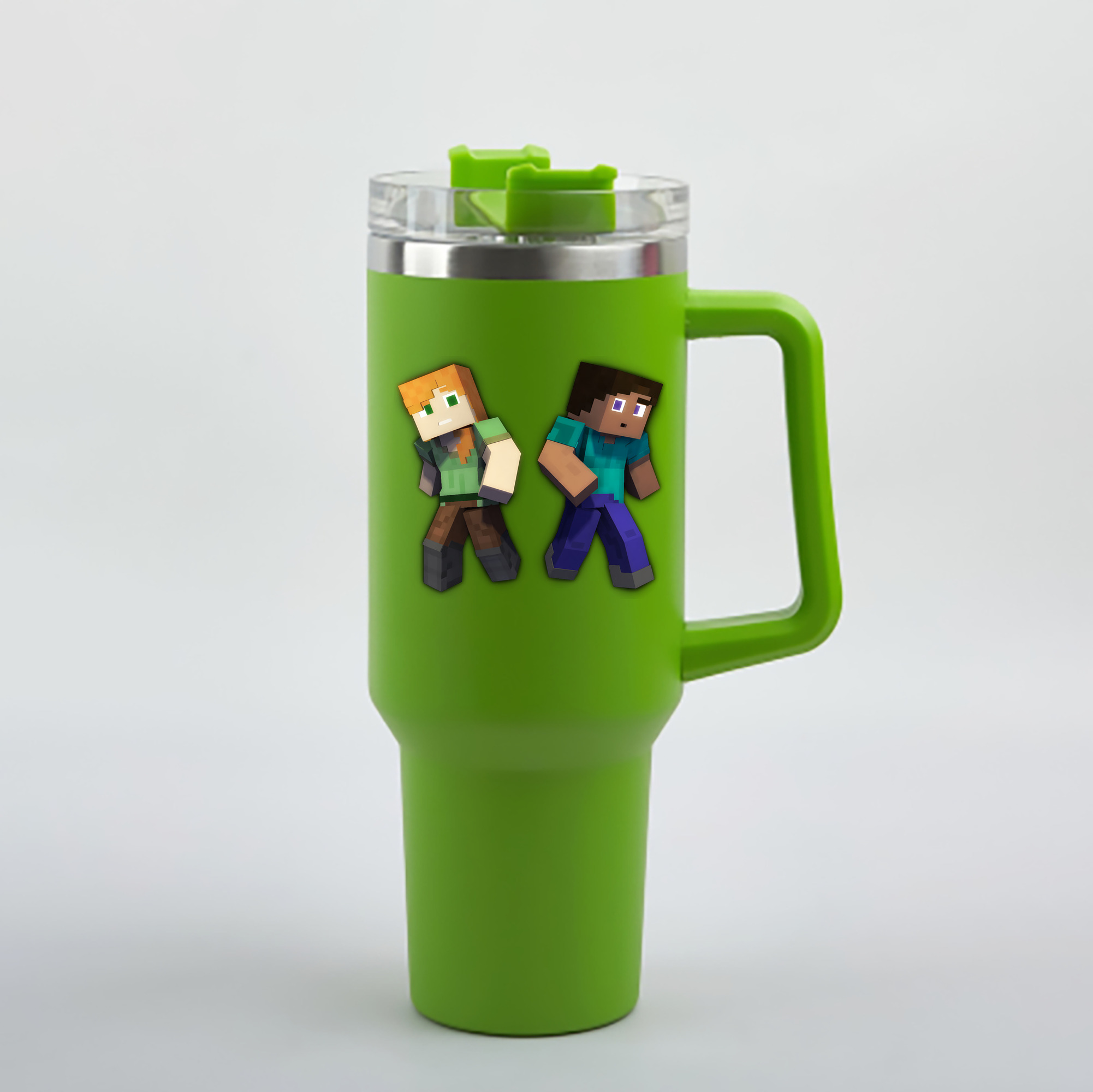 （画像用） マインクラフト ブロックの世界 Minecraft MC Block world 1200mL車用タンブラー - クリスタルステッカー（プラスチックストロー付き）